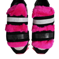 Dolce & Gabbana Black Pink Fur Embellished Sneakers Shoes