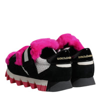 Dolce & Gabbana Black Pink Fur Embellished Sneakers Shoes