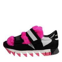 Dolce & Gabbana Black Pink Fur Embellished Sneakers Shoes
