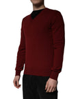 Dolce & Gabbana Maroon Cashmere V-neck Men Pullover Sweater