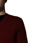 Dolce & Gabbana Maroon Cashmere V-neck Men Pullover Sweater