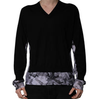 Dolce & Gabbana Black Camouflage V-neck Pullover Sweater