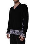 Dolce & Gabbana Black Camouflage V-neck Pullover Sweater