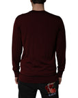 Dolce & Gabbana Maroon Cashmere V-neck Men Pullover Sweater