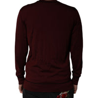 Dolce & Gabbana Maroon Cashmere V-neck Men Pullover Sweater