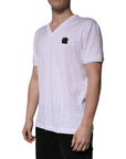 Dolce & Gabbana White Cotton Logo Patch V-neck Tee T-shirt