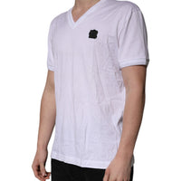 Dolce & Gabbana White Cotton Logo Patch V-neck Tee T-shirt