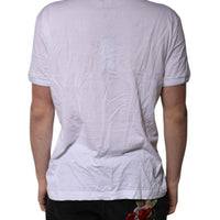 Dolce & Gabbana White Cotton Logo Patch V-neck Tee T-shirt