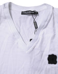 Dolce & Gabbana White Cotton Logo Patch V-neck Tee T-shirt