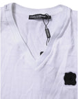Dolce & Gabbana White Cotton Logo Patch V-neck Tee T-shirt