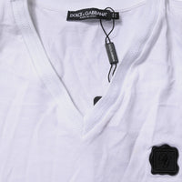 Dolce & Gabbana White Cotton Logo Patch V-neck Tee T-shirt