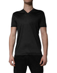 Dolce & Gabbana Dark Gray Silk V-neck Short Sleeves T-shirt