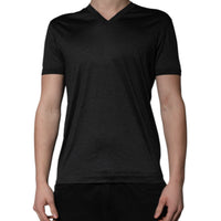 Dolce & Gabbana Dark Gray Silk V-neck Short Sleeves T-shirt
