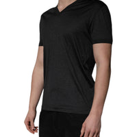 Dolce & Gabbana Dark Gray Silk V-neck Short Sleeves T-shirt