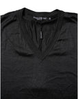 Dolce & Gabbana Dark Gray Silk V-neck Short Sleeves T-shirt