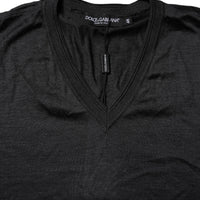 Dolce & Gabbana Dark Gray Silk V-neck Short Sleeves T-shirt
