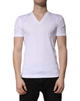 Dolce & Gabbana White Cotton V-neck Short Sleeves T-shirt