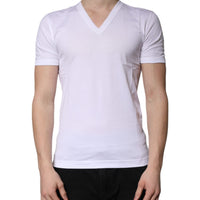 Dolce & Gabbana White Cotton V-neck Short Sleeves T-shirt