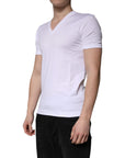 Dolce & Gabbana White Cotton V-neck Short Sleeves T-shirt
