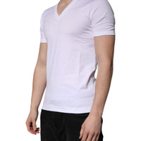 Dolce & Gabbana White Cotton V-neck Short Sleeves T-shirt