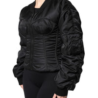 Dolce & Gabbana Black Nylon Full Zip Bustier Corset Jacket