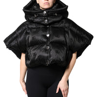 Dolce & Gabbana Black Padded Puffer Hooded Full Zip Cropped Jacket