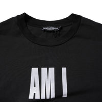 Dolce & Gabbana Black Printed Cotton Crew Neck Tee T-shirt