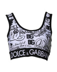 Dolce & Gabbana White Graffiti Print Logo Band Sports Bra Top