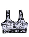 Dolce & Gabbana White Graffiti Print Logo Band Sports Bra Top