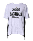 Dolce & Gabbana White Print Lace-Up Cotton Crew Neck T-shirt