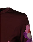 Dolce & Gabbana Maroon Floral Silk Crew Neck Blouse Top
