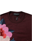 Dolce & Gabbana Maroon Floral Silk Crew Neck Blouse Top