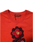 Dolce & Gabbana Red Floral Embroidery Cotton Crew Neck T-shirt