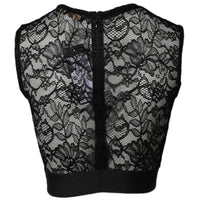 Dolce & Gabbana Black Nylon Floral Lace Sleeveless Crop Top