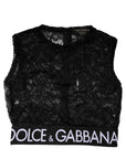 Dolce & Gabbana Black Nylon Floral Lace Sleeveless Crop Top