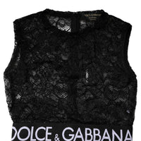 Dolce & Gabbana Black Nylon Floral Lace Sleeveless Crop Top