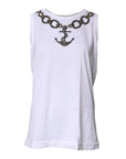 Dolce & Gabbana White Cotton Anchor Chain Embroidery Tank Top