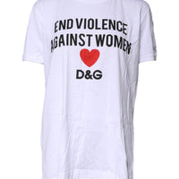 Dolce & Gabbana White Cotton Printed Round Neck Top T-shirt
