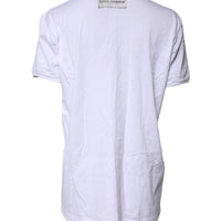 Dolce & Gabbana White Cotton Printed Round Neck Top T-shirt