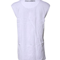 Dolce & Gabbana White Cotton Sleeveless Printed Tank T-shirt