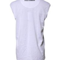 Dolce & Gabbana White Cotton Sleeveless Printed Tank T-shirt