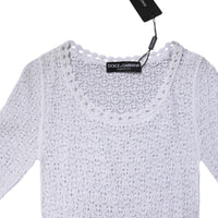 Dolce & Gabbana White Viscose Short Sleeve Crochet Top