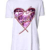 Dolce & Gabbana White Printed Cotton Round Neck Top T-shirt