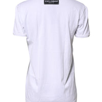 Dolce & Gabbana White Printed Cotton Round Neck Top T-shirt