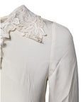 Dolce & Gabbana Cream Floral Lace Long Sleeves Blouse Top