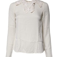 Dolce & Gabbana Cream Floral Lace Long Sleeves Blouse Top