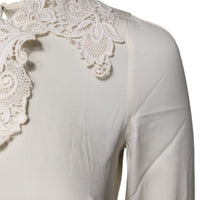 Dolce & Gabbana Cream Floral Lace Long Sleeves Blouse Top