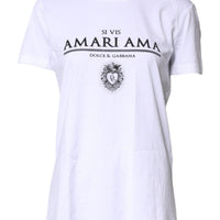 Dolce & Gabbana White Cotton Printed Round Neck Top T-shirt