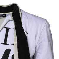 Dolce & Gabbana White Cotton Silk Blend Ascot Collar T-shirt