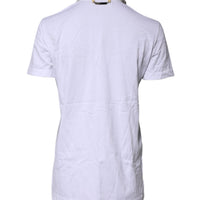 Dolce & Gabbana White Cotton Silk Blend Ascot Collar T-shirt